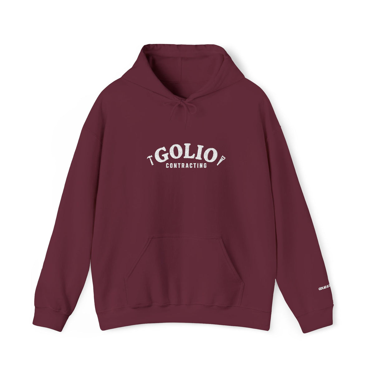 Embroidered Golio Contracting Conversation Hoodie — Black Graphic Logo Pullover