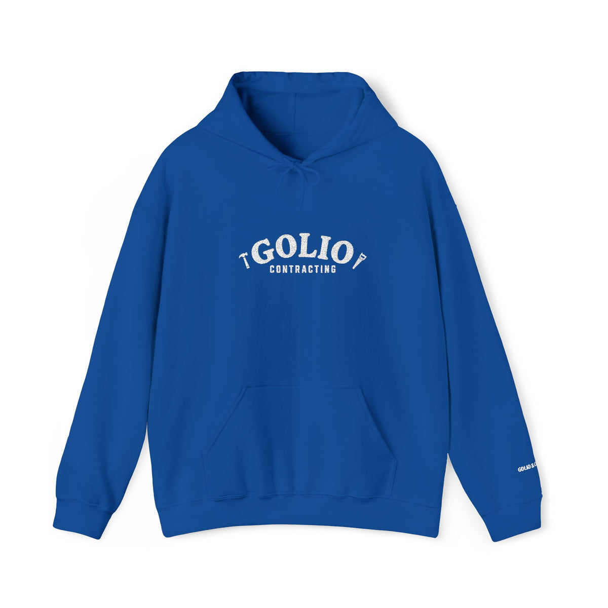 Embroidered Golio Contracting Conversation Hoodie — Black Graphic Logo Pullover