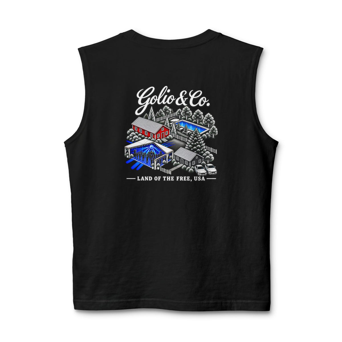 Electric Countryside Muscle Tank — "Golio & Co. Land of the Free" Graphic Tank