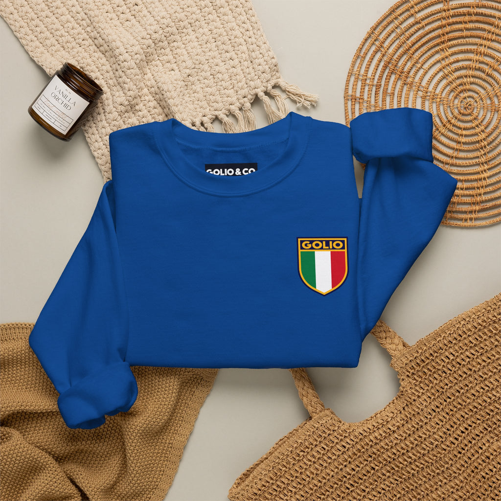 Embroidered Italian Crest Golio Style Crewneck Sweatshirt — Retro Italian Flag Patch