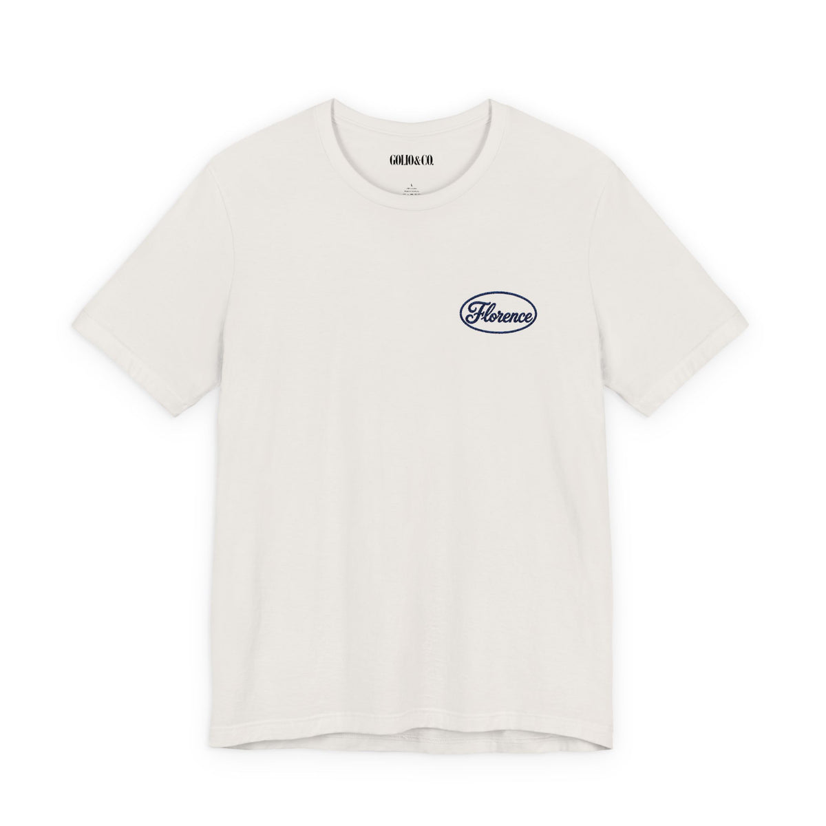 Embroidered Retro 'Florence' Script T-Shirt — Cream Chest Logo Tee