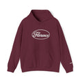 Embroidered Florence Script Hoodie — Vintage Oval Logo Pullover