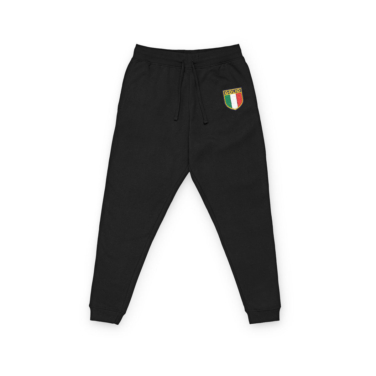 Embroidered Italian Crest Joggers — Cozy Fleece Track Pants