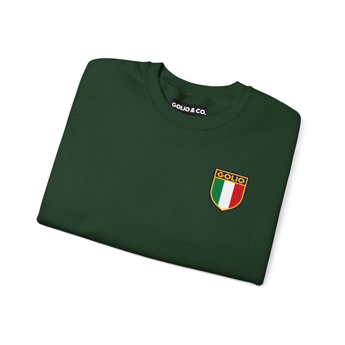 Embroidered Italian Crest Golio Style Crewneck Sweatshirt — Retro Italian Flag Patch