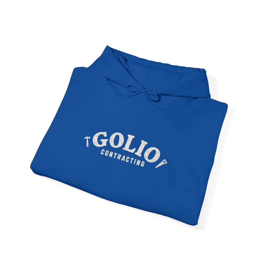 Embroidered Golio Contracting Conversation Hoodie — Black Graphic Logo Pullover
