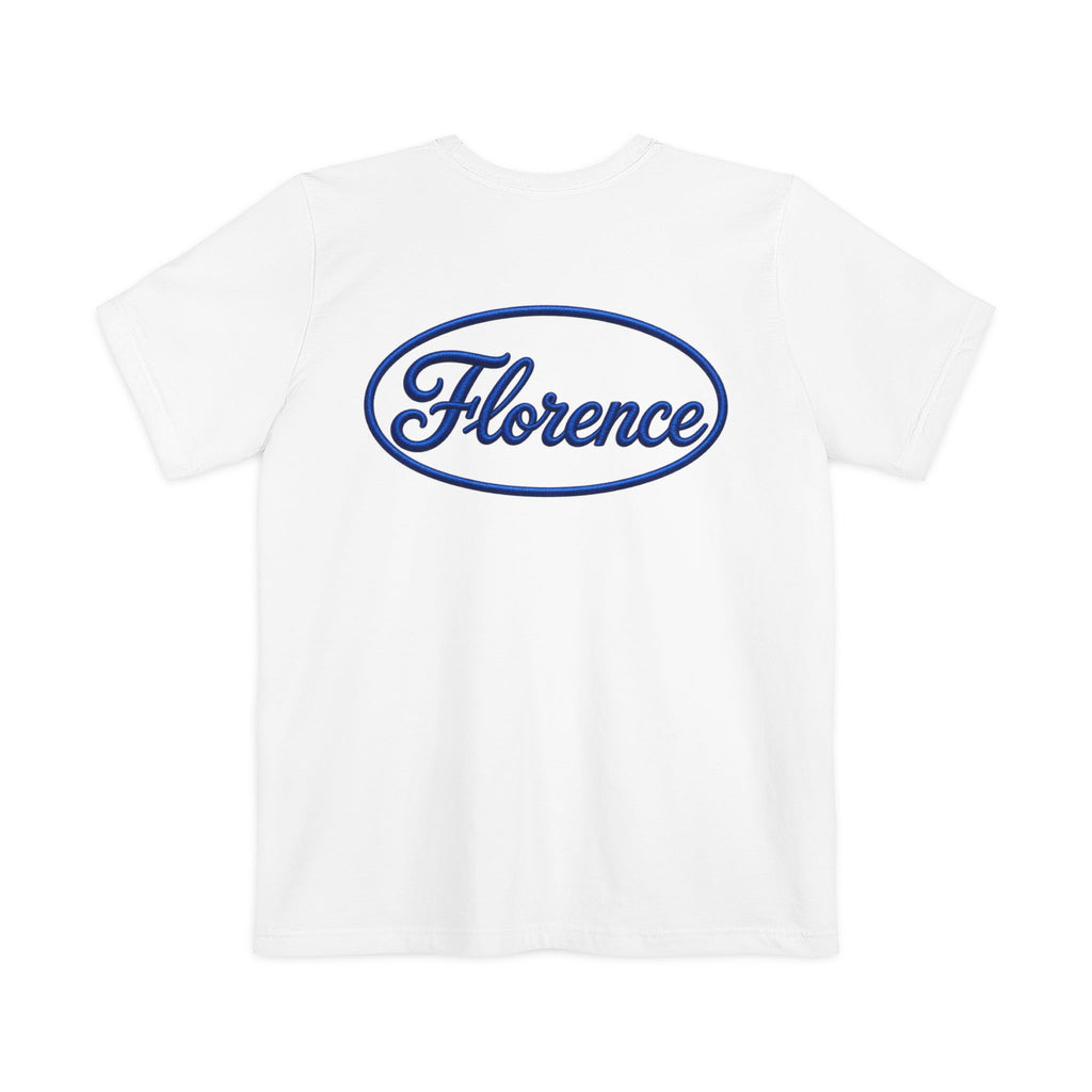 Florence Script Pocket T-Shirt — City Name Tee with Embroidered-Style Back Logo