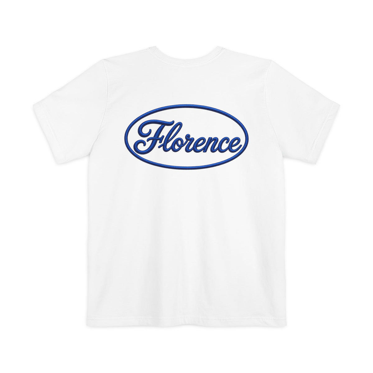 Florence Script Pocket T-Shirt — City Name Tee with Embroidered-Style Back Logo