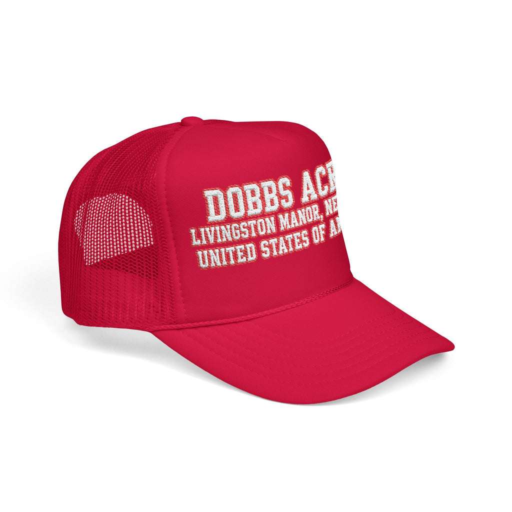 Red Dobbs Acres Trucker Hat — Livingston Manor, New York Vintage Foam Cap
