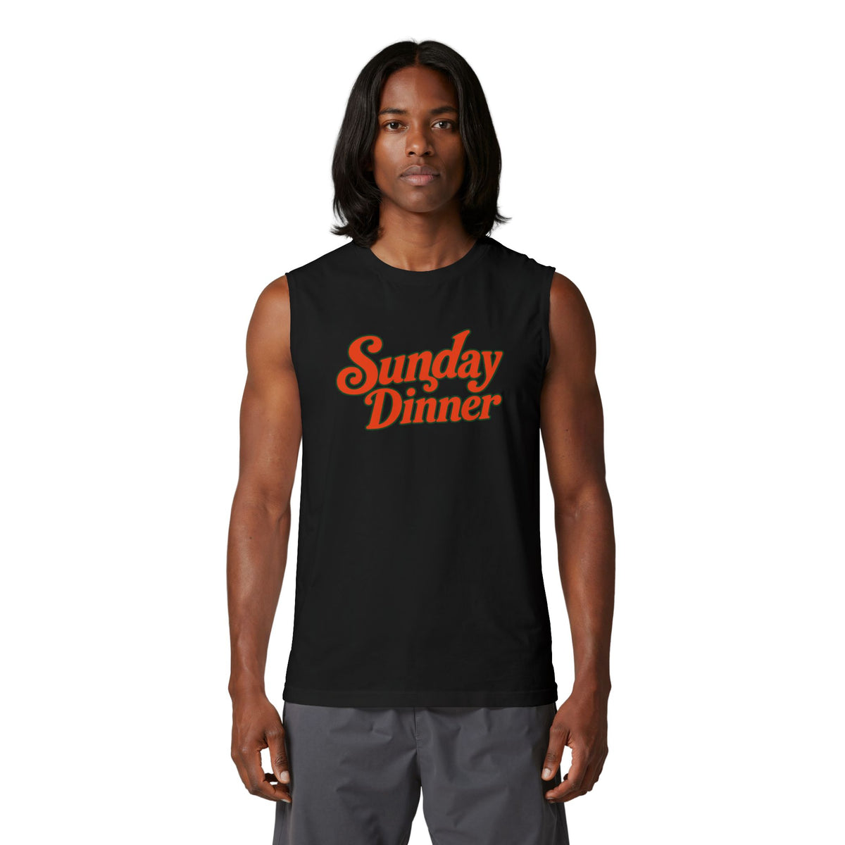 Sunday Dinner Muscle Tank — Retro Script Graphic Tank Top