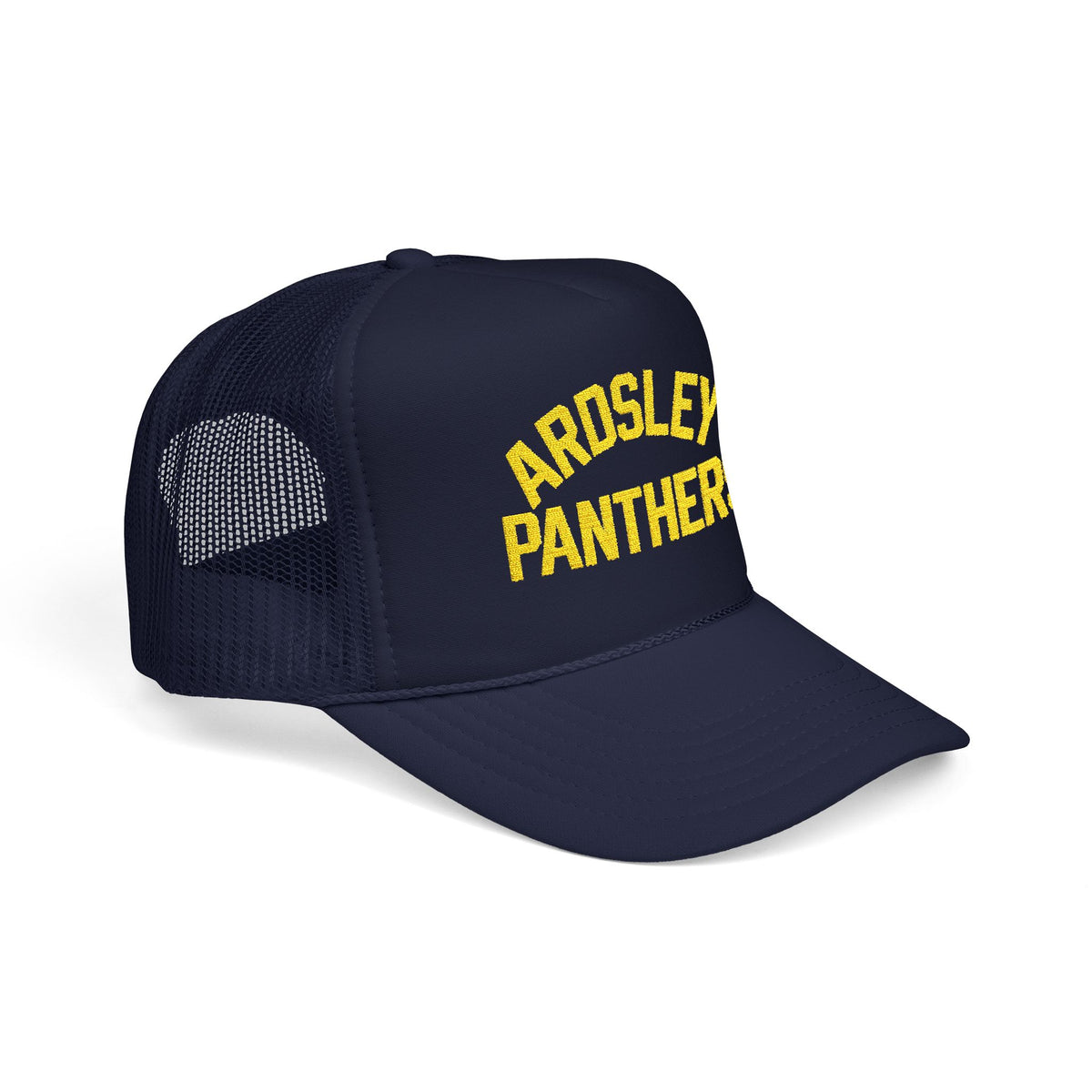 Ardsley Panthers Trucker Hat — Navy Foam Mesh Cap with Yellow Chenille Text