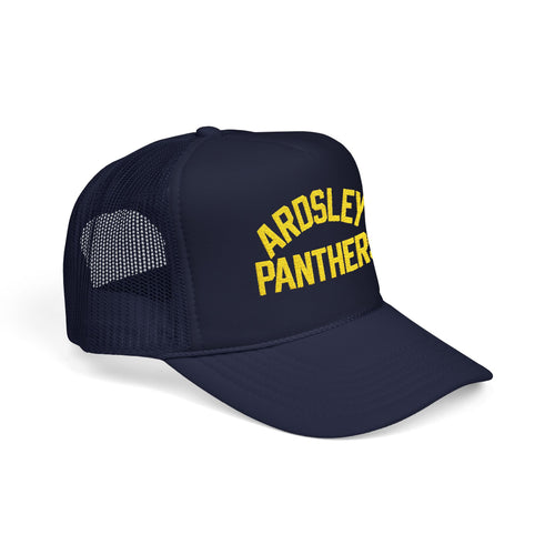 Ardsley Panthers Trucker Hat — Navy Foam Mesh Cap with Yellow Chenille Text