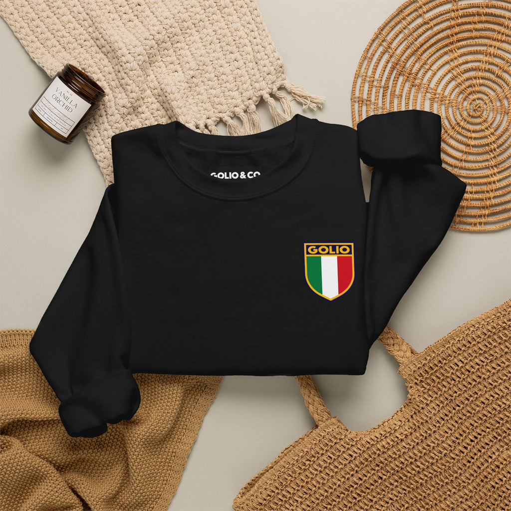 Embroidered Italian Crest Golio Style Crewneck Sweatshirt — Retro Italian Flag Patch