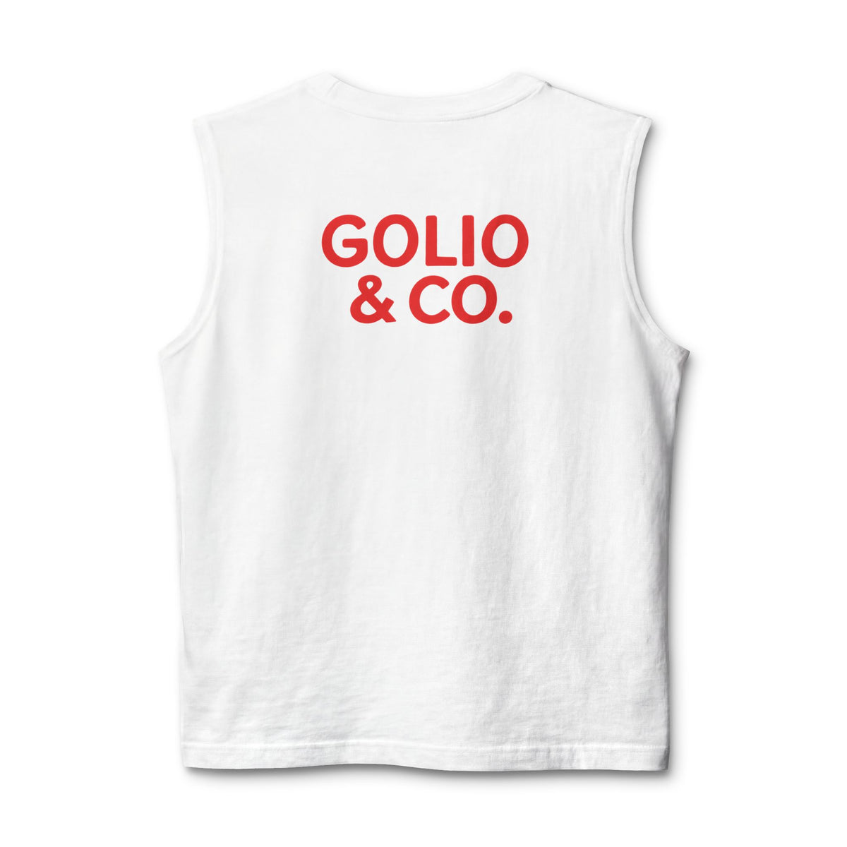 Dobbs Acres Muscle Tank — ‘Golio & Co.’ Red Logo Farm-Style Sleeveless Tee