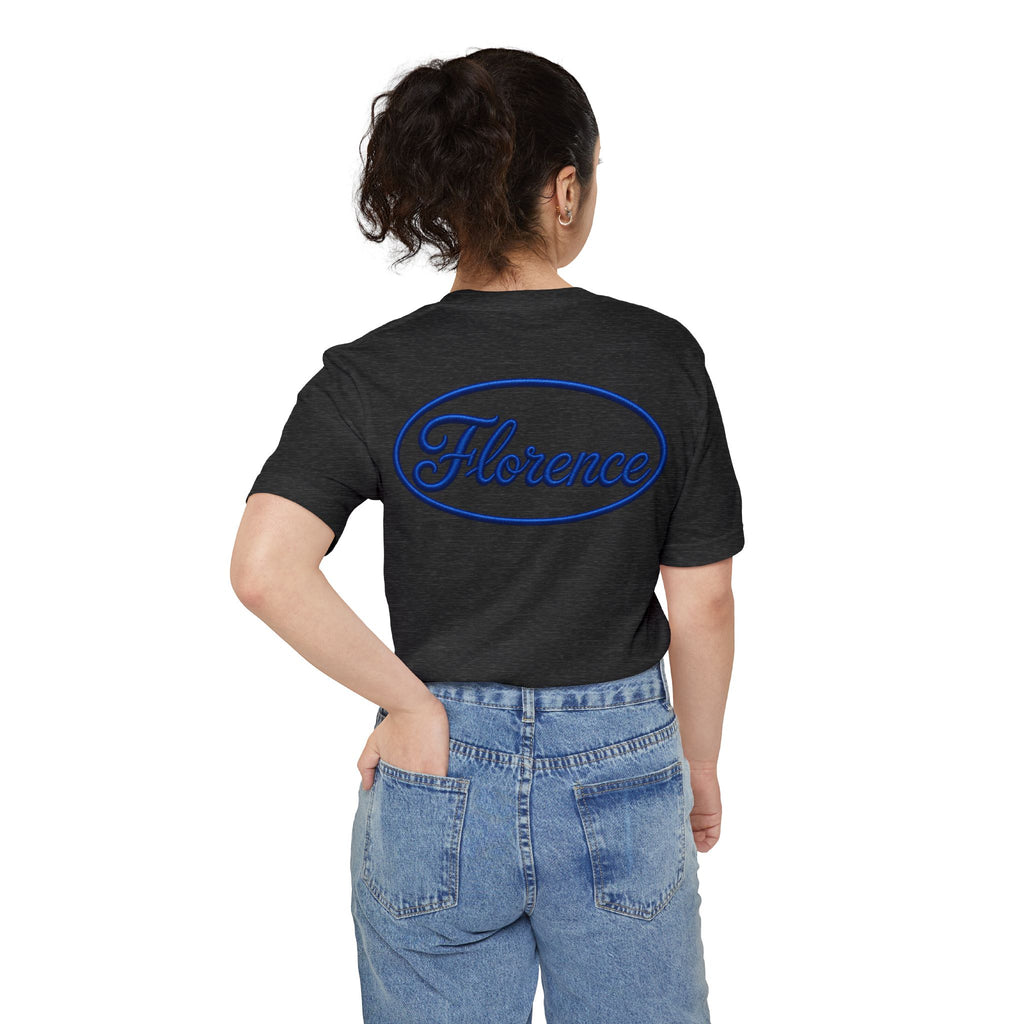 Florence Script Pocket T-Shirt — City Name Tee with Embroidered-Style Back Logo