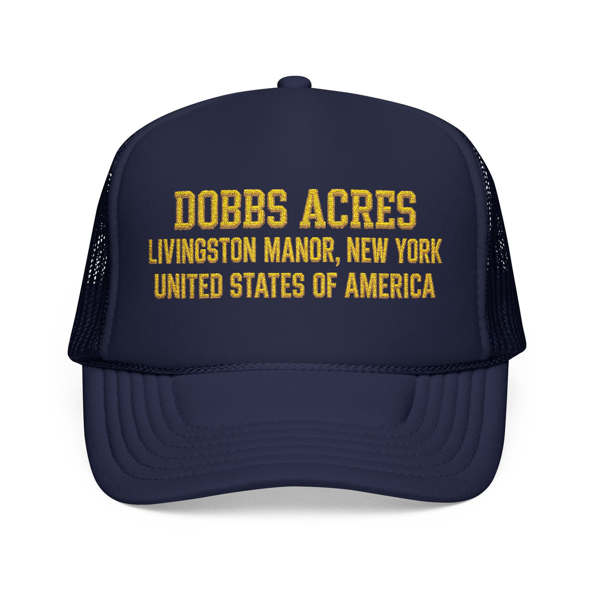 Dobbs Acres Trucker Hat — Livingston Manor, New York Retro Mesh Cap