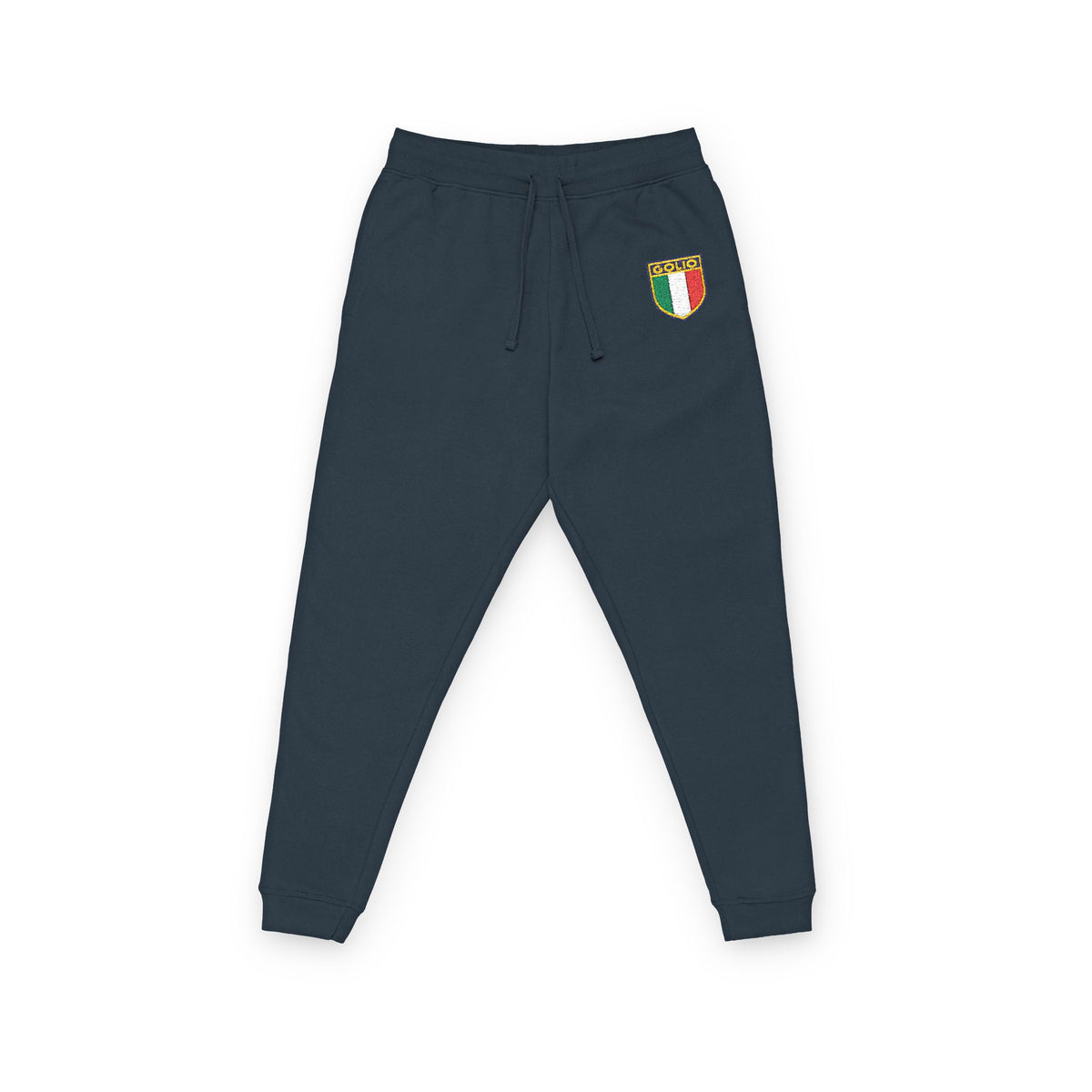 Embroidered Italian Crest Joggers — Cozy Fleece Track Pants
