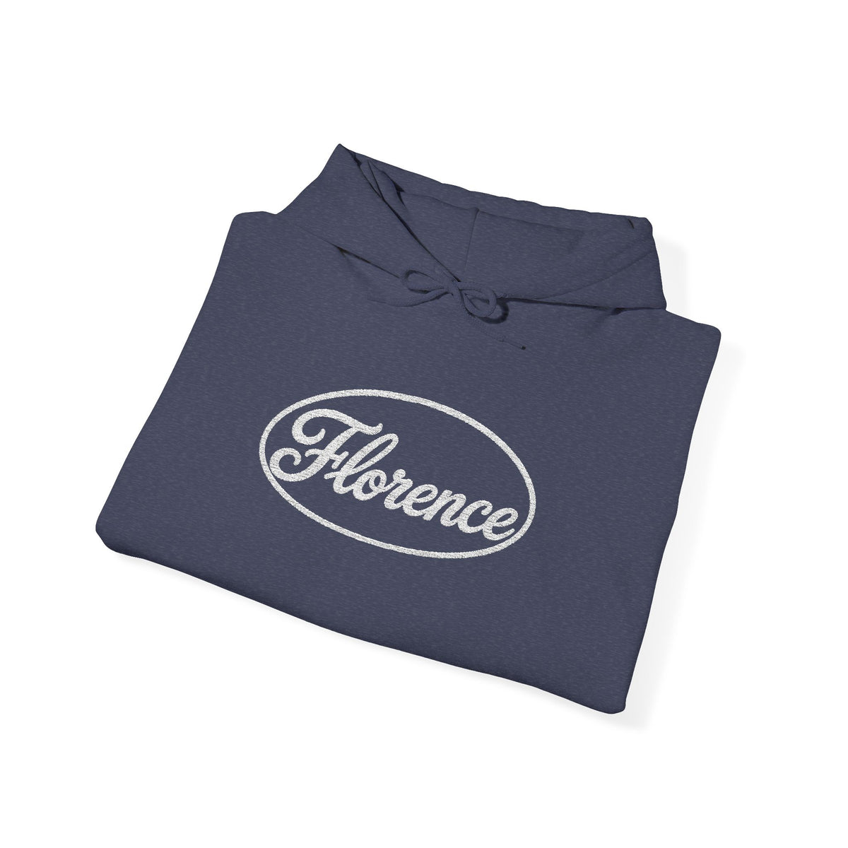 Embroidered Florence Script Hoodie — Vintage Oval Logo Pullover