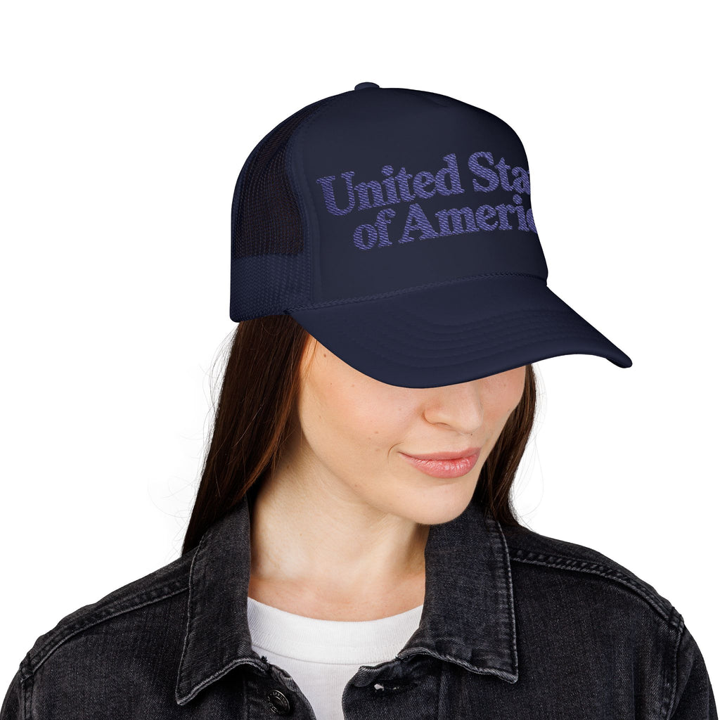 United States of America Foam Trucker Hat — Navy Mesh Cap