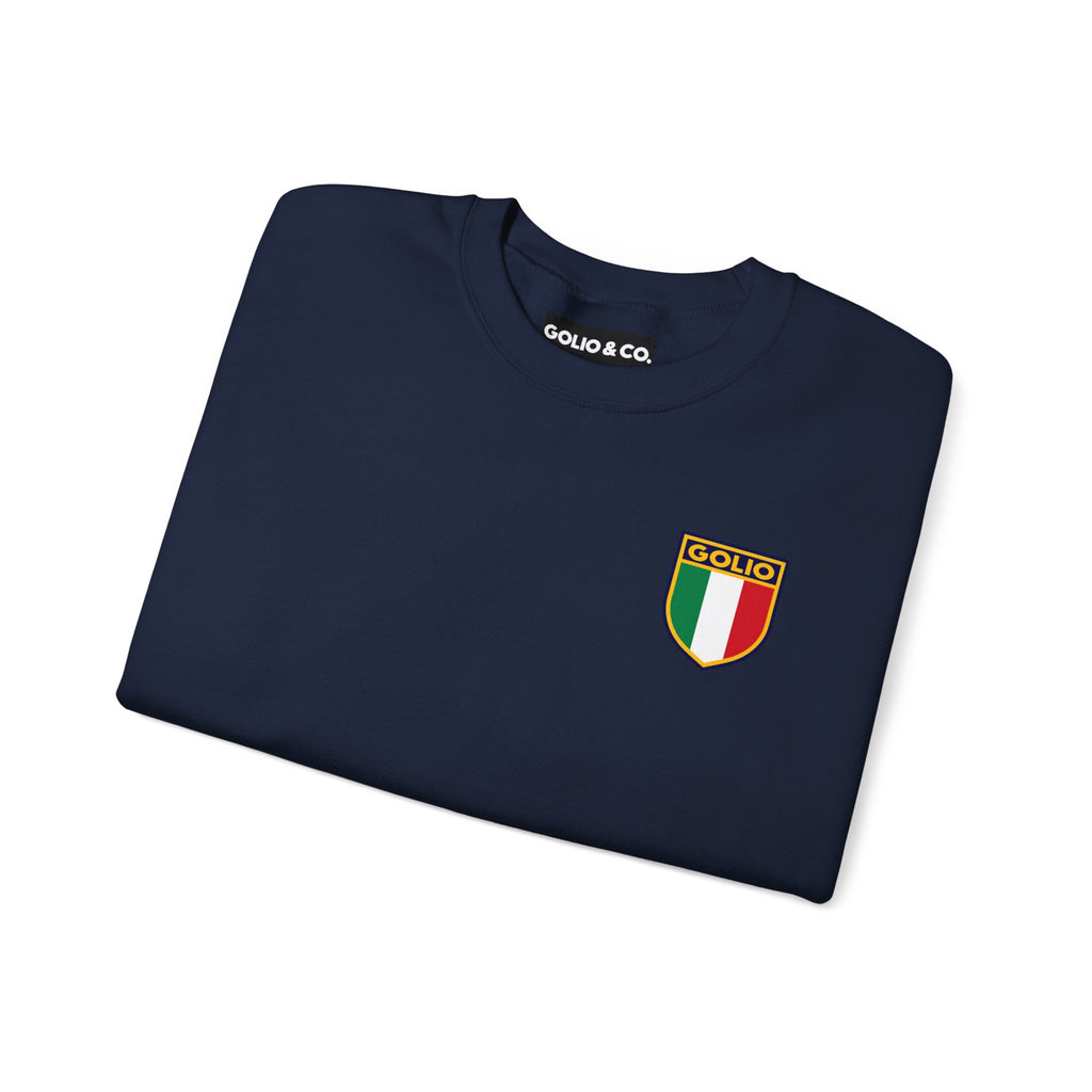 Embroidered Italian Crest Golio Style Crewneck Sweatshirt — Retro Italian Flag Patch