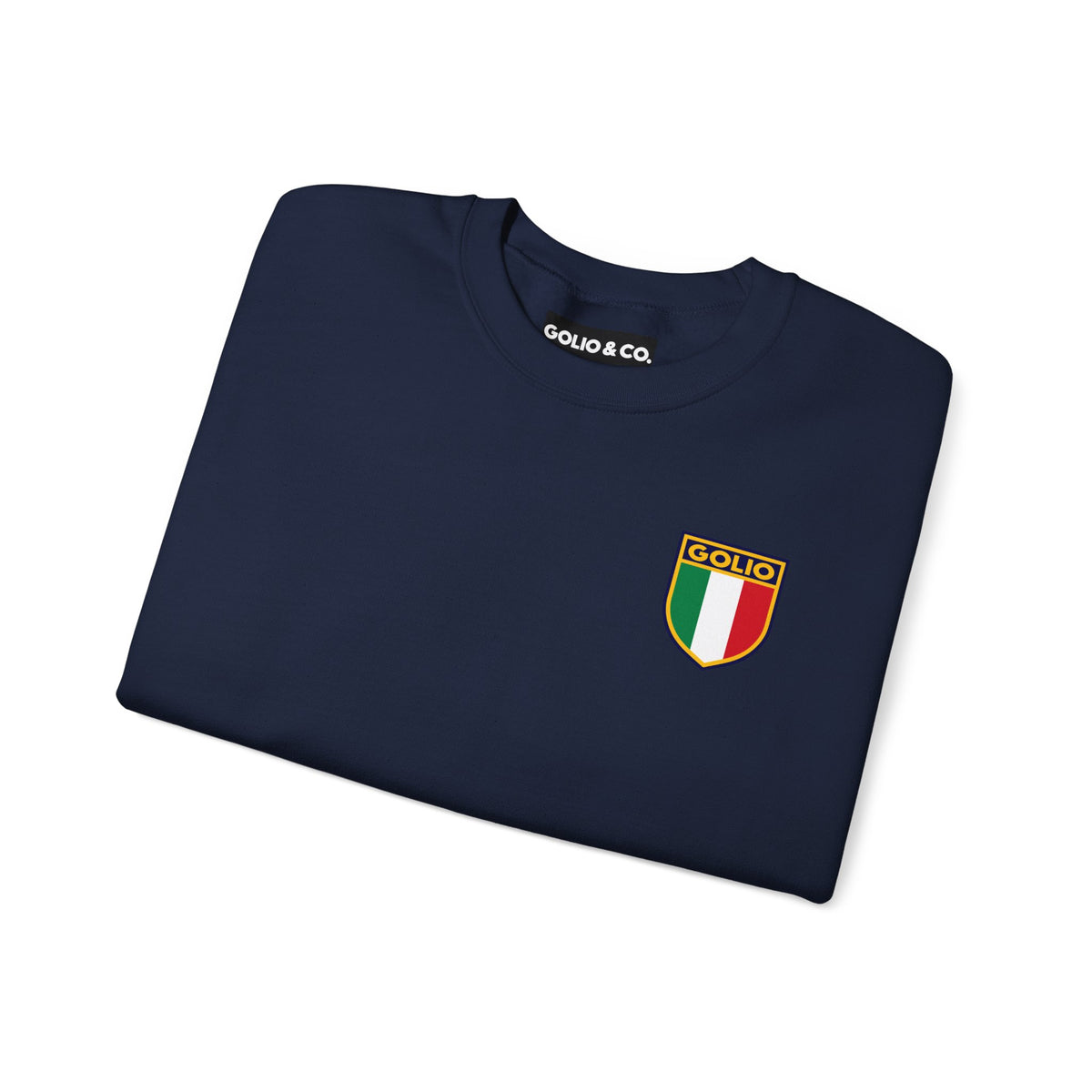 Embroidered Italian Crest Golio Style Crewneck Sweatshirt — Retro Italian Flag Patch