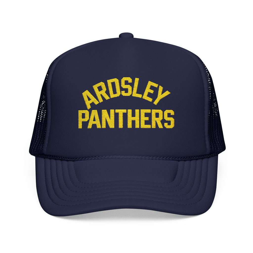 Ardsley Panthers Trucker Hat — Navy Foam Mesh Cap with Yellow Chenille Text