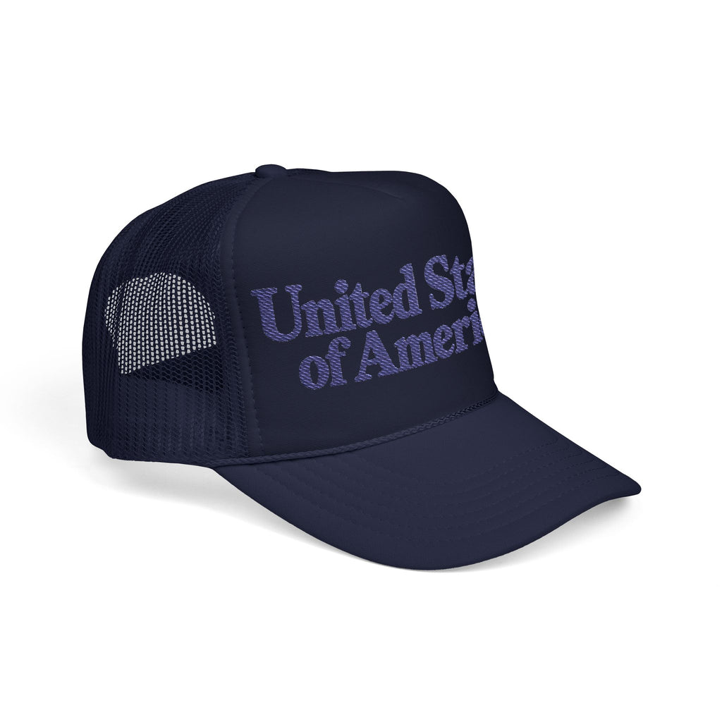 United States of America Foam Trucker Hat — Navy Mesh Cap