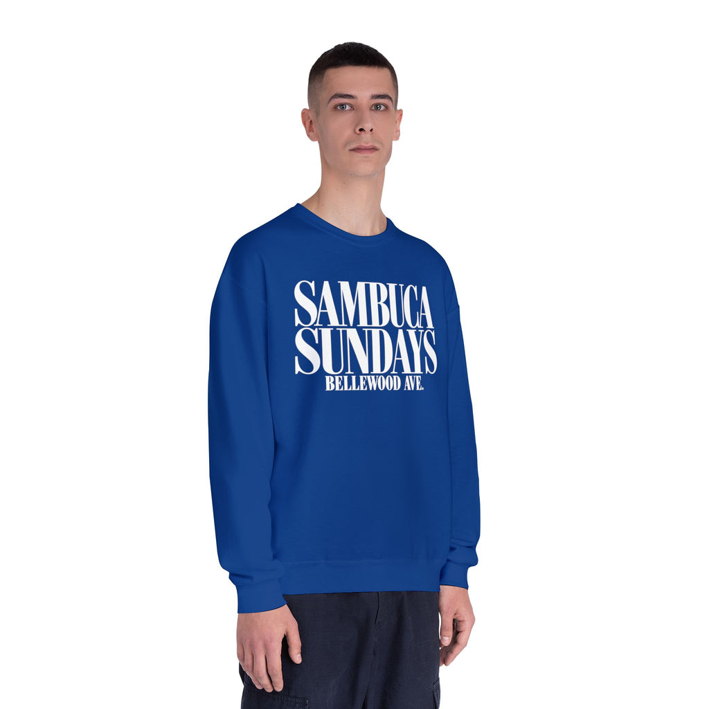Sambuca Sundays Crewneck Sweatshirt — 'SAMBÚCA SUNDAYS BELLEWOOD AVE.' Graphic Sweatshirt