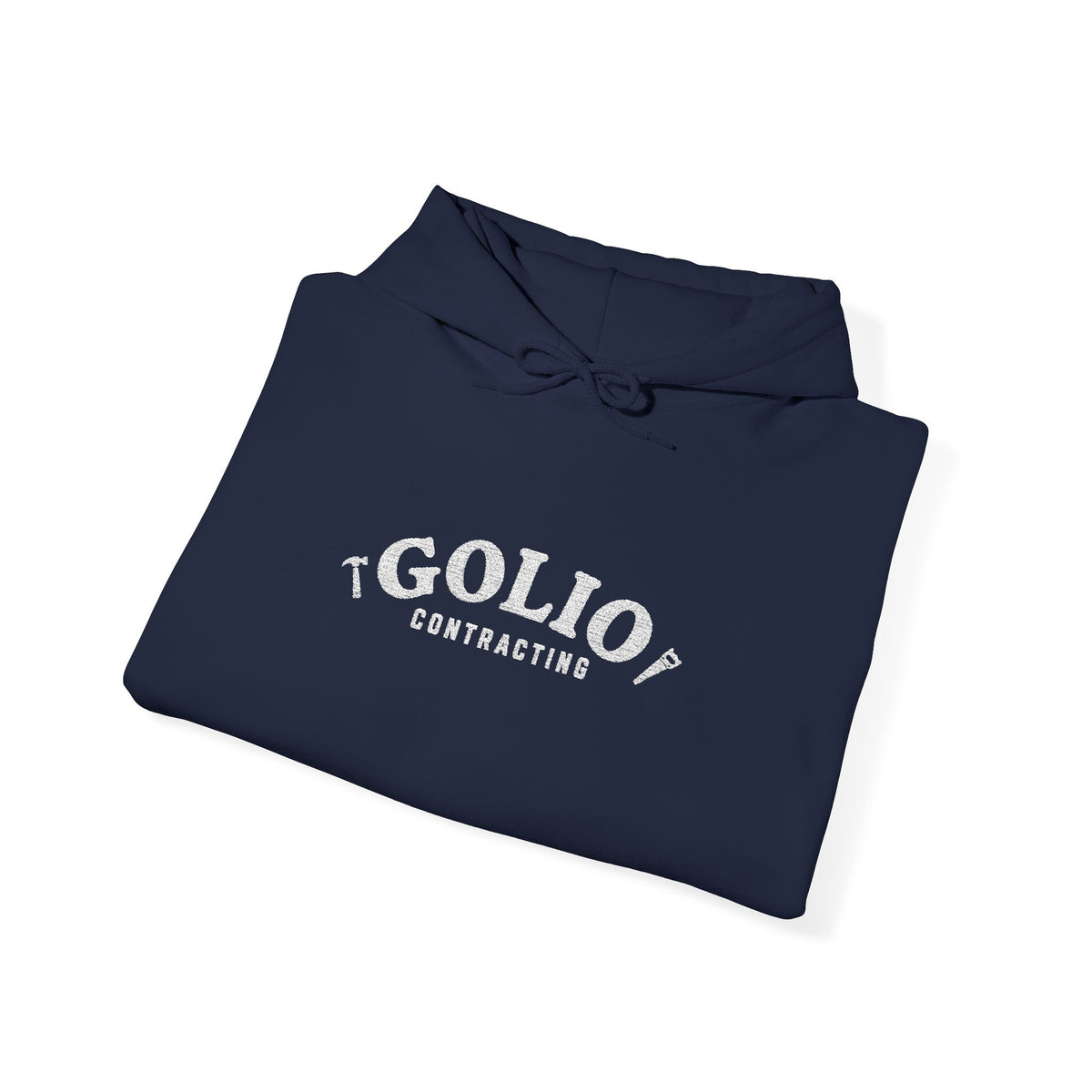 Embroidered Golio Contracting Conversation Hoodie — Black Graphic Logo Pullover
