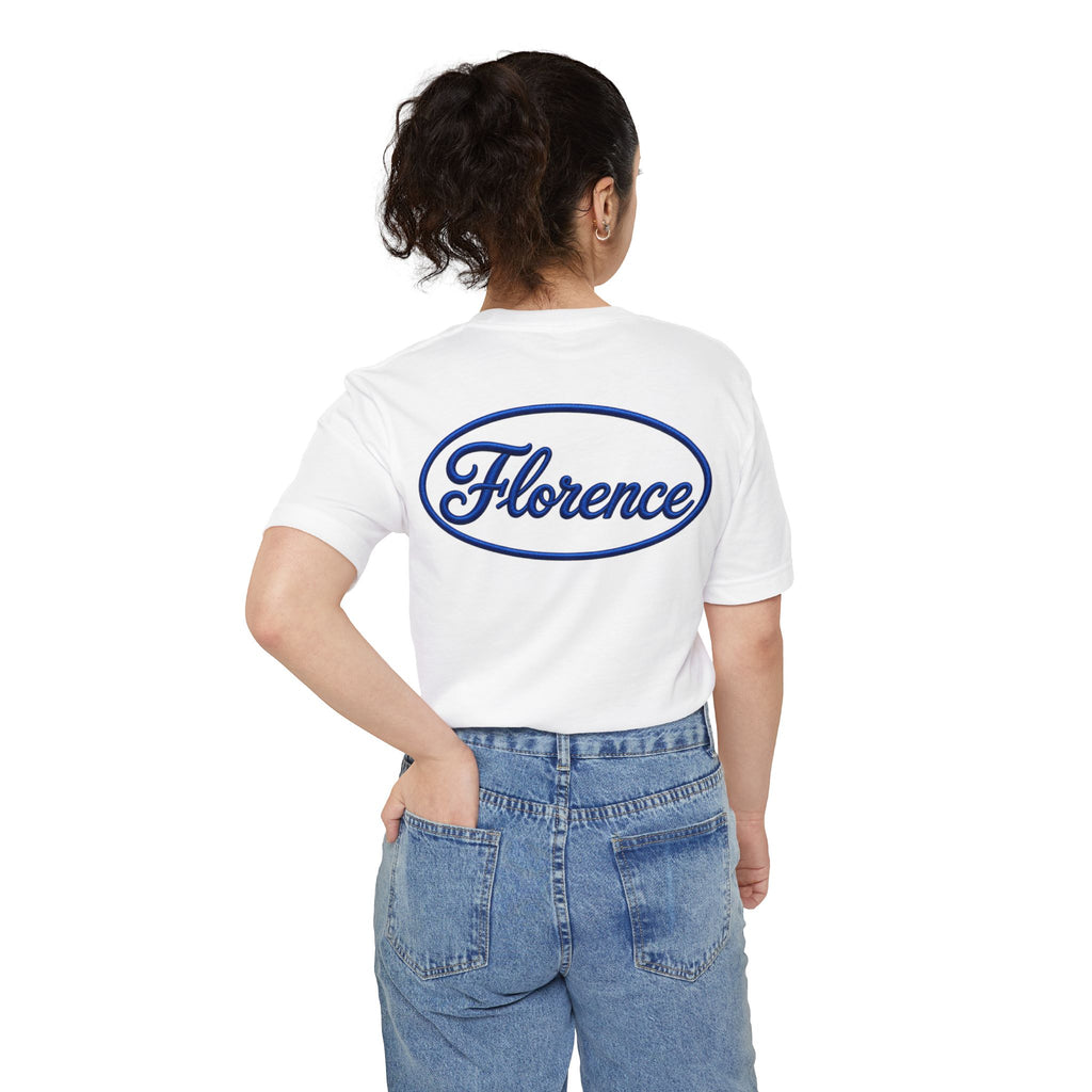 Florence Script Pocket T-Shirt — City Name Tee with Embroidered-Style Back Logo
