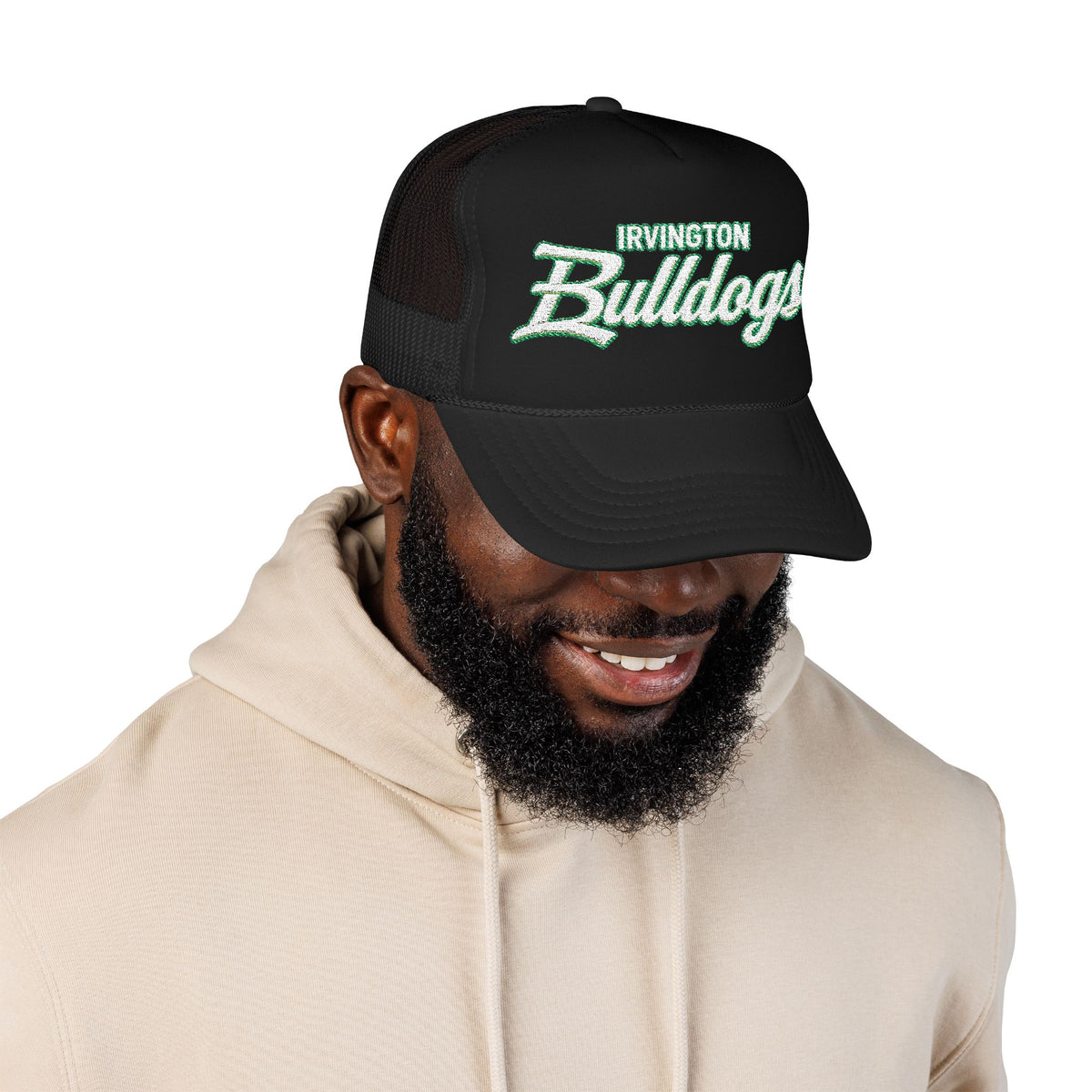Irvington Bulldogs Foam Trucker Hat — Vintage Script School Team Cap
