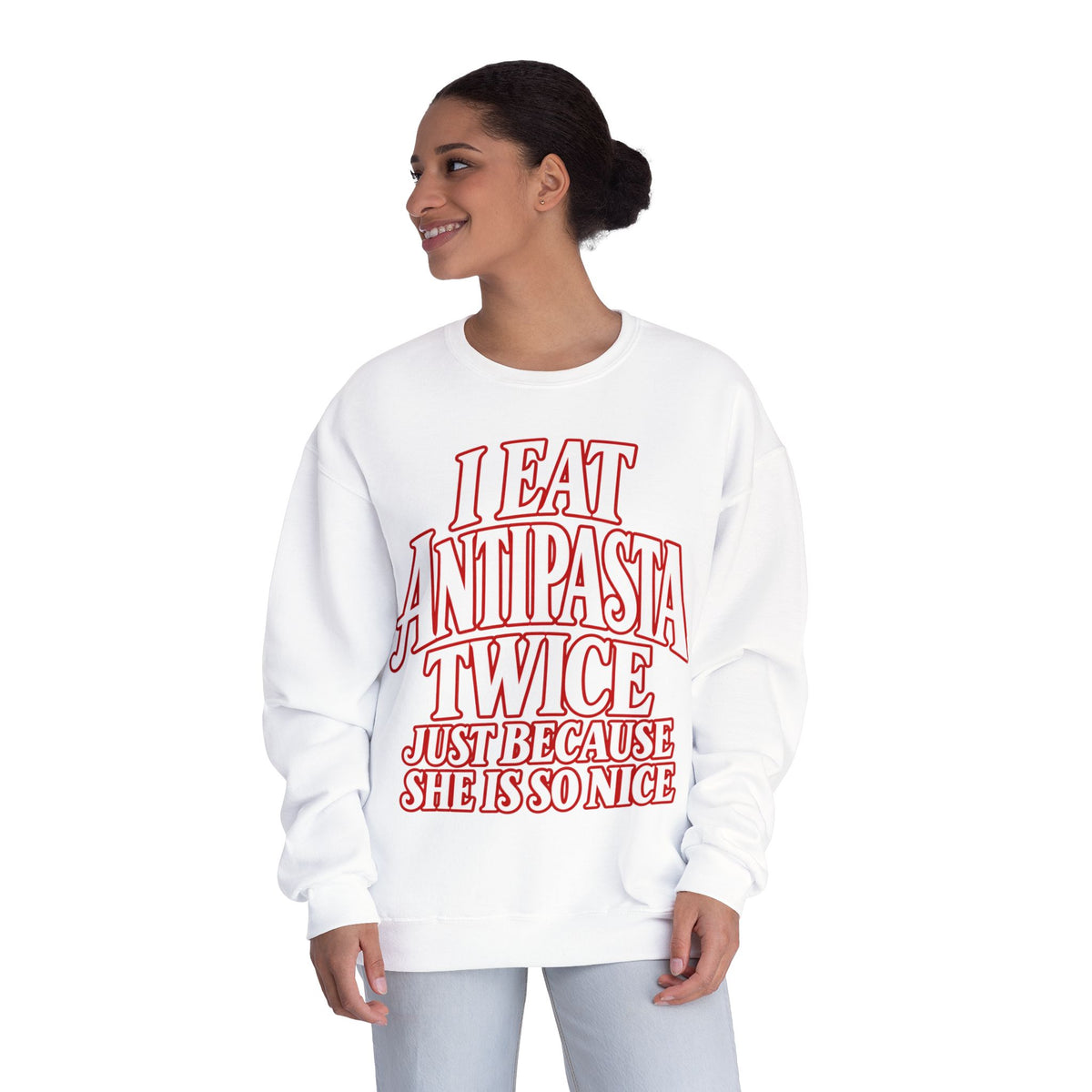 I Eat Antipasta Twice Crewneck Sweatshirt — Italian Music Graphic Crewneck