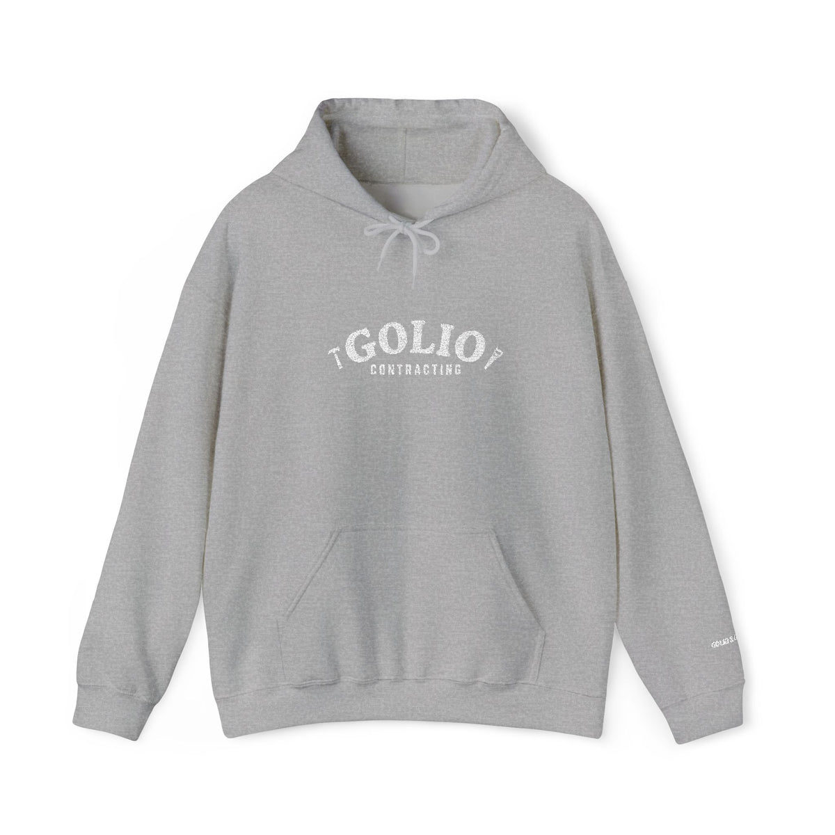 Embroidered Golio Contracting Conversation Hoodie — Black Graphic Logo Pullover