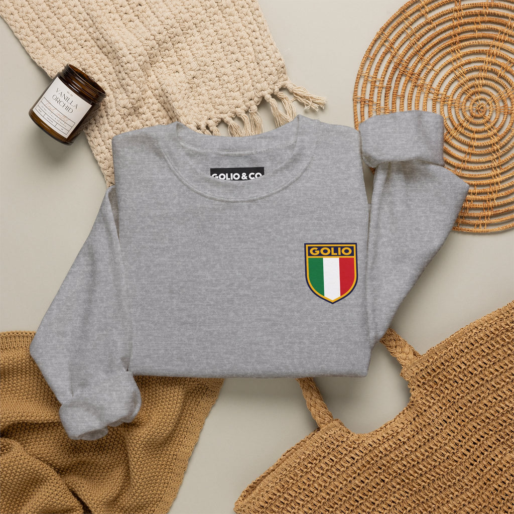 Embroidered Italian Crest Golio Style Crewneck Sweatshirt — Retro Italian Flag Patch