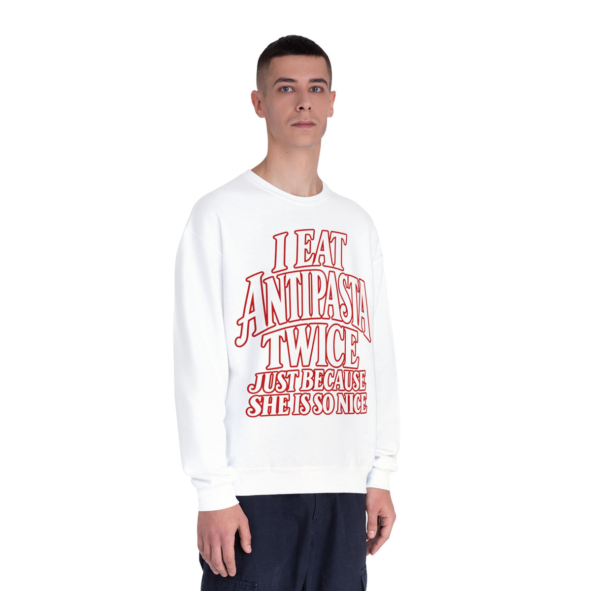 I Eat Antipasta Twice Crewneck Sweatshirt — Italian Music Graphic Crewneck