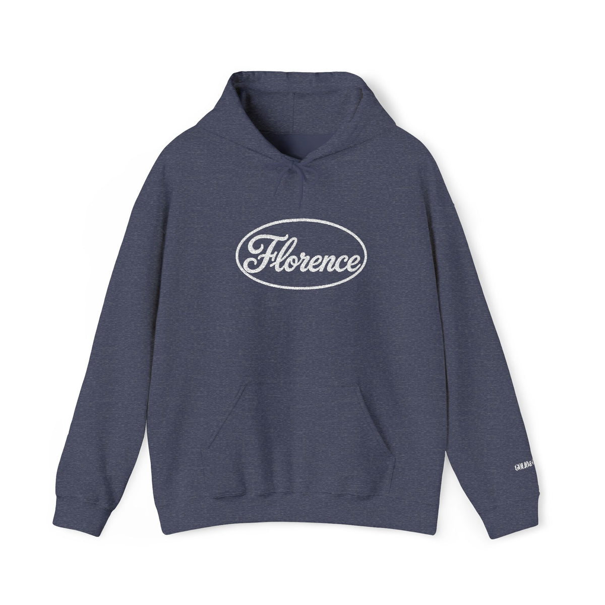 Embroidered Florence Script Hoodie — Vintage Oval Logo Pullover