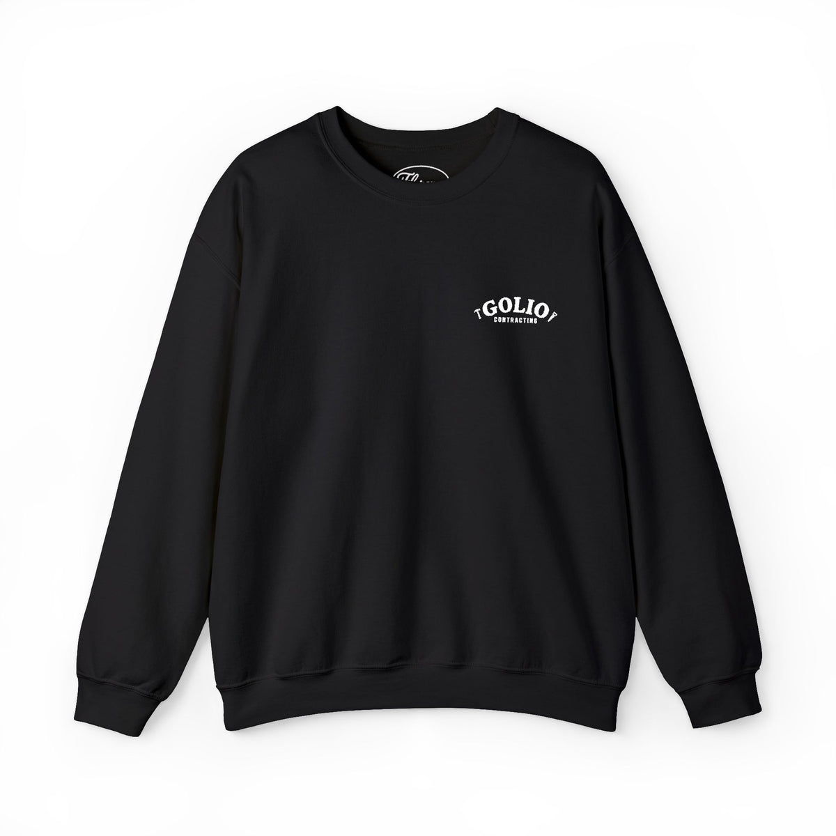 Embroidered Golio Logo Heavy Blend Crewneck Sweatshirt — Minimal Black Graphic Pullover
