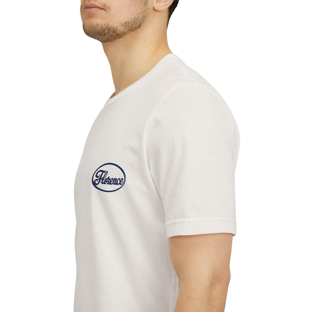 Embroidered Retro 'Florence' Script T-Shirt — Cream Chest Logo Tee