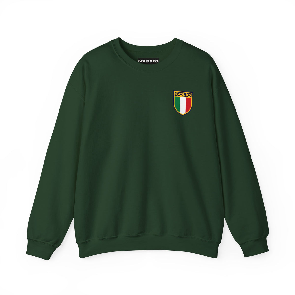 Embroidered Italian Crest Golio Style Crewneck Sweatshirt — Retro Italian Flag Patch