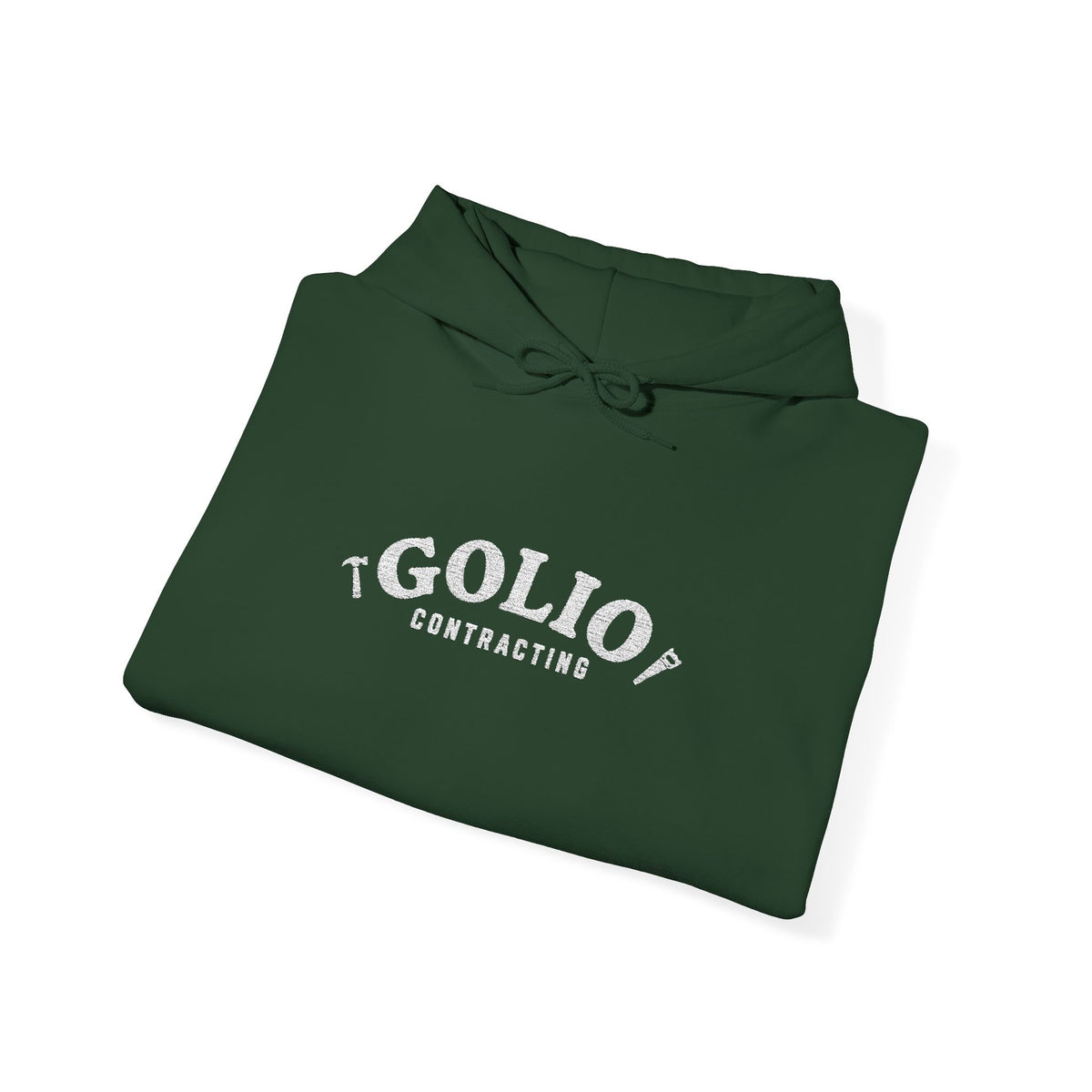 Embroidered Golio Contracting Conversation Hoodie — Black Graphic Logo Pullover