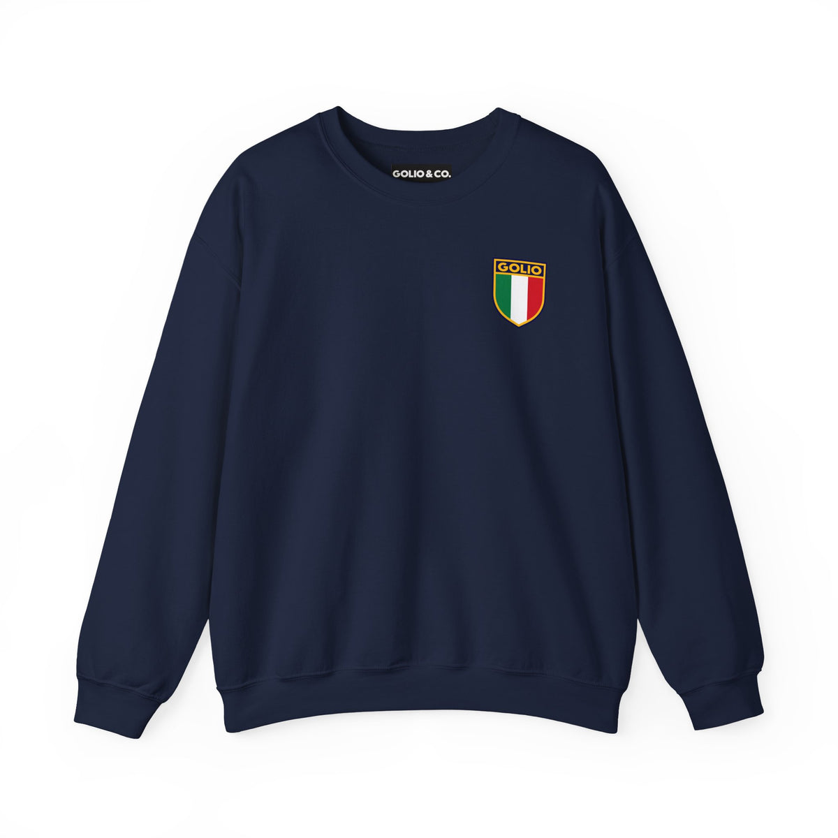 Embroidered Italian Crest Golio Style Crewneck Sweatshirt — Retro Italian Flag Patch