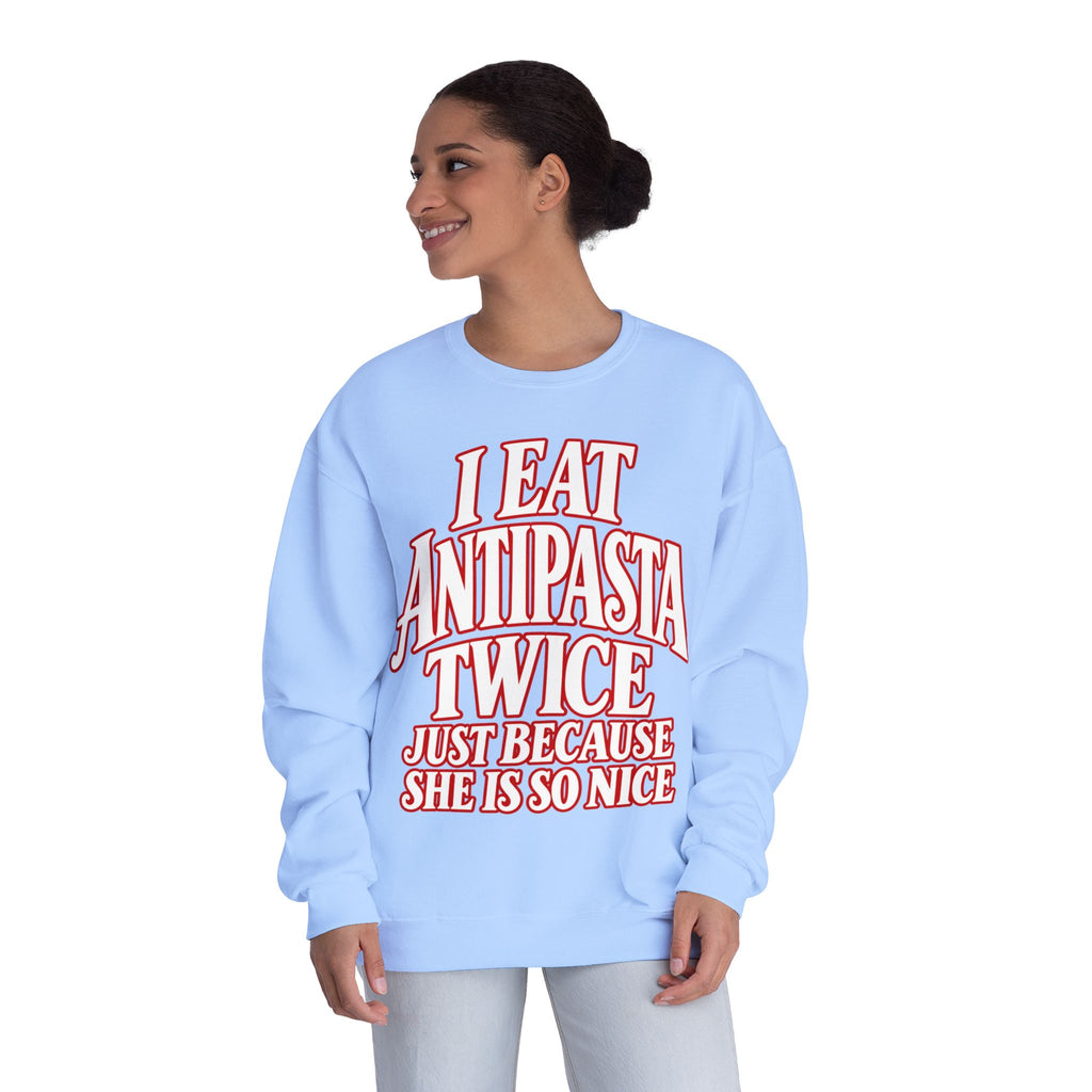 I Eat Antipasta Twice Crewneck Sweatshirt — Italian Music Graphic Crewneck