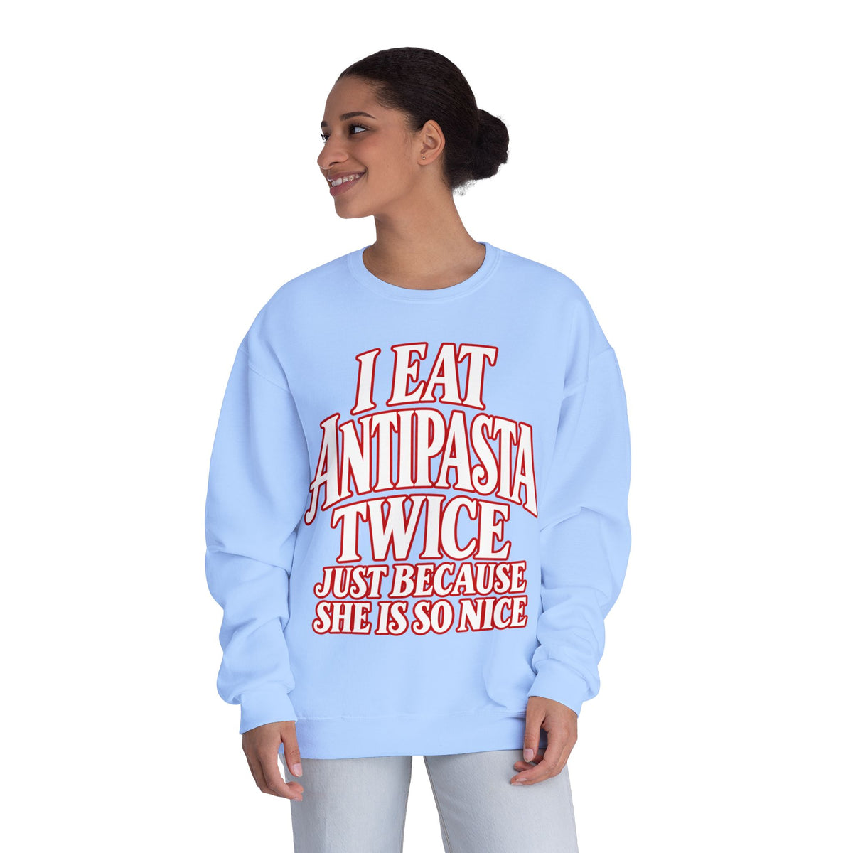 I Eat Antipasta Twice Crewneck Sweatshirt — Italian Music Graphic Crewneck