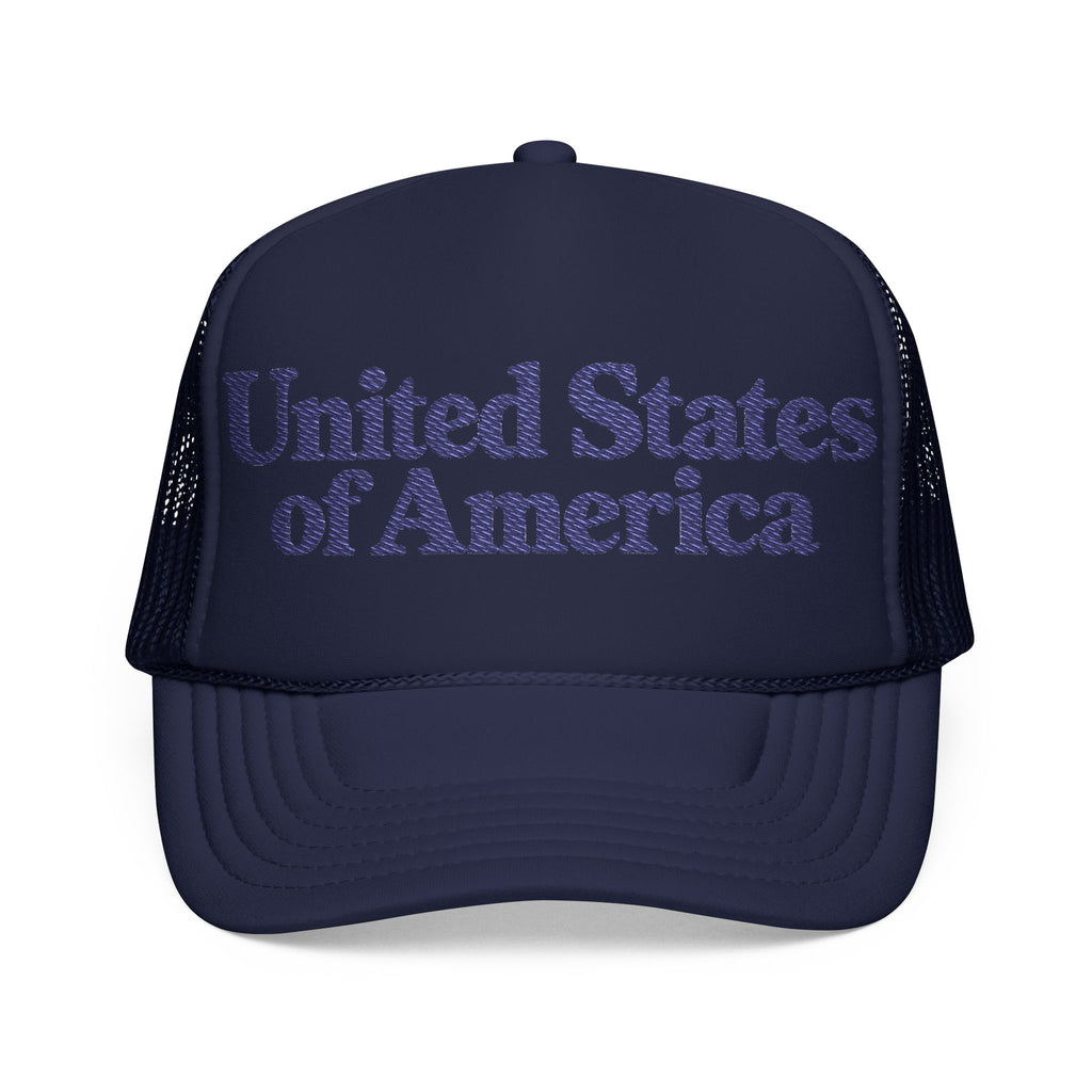 United States of America Foam Trucker Hat — Navy Mesh Cap