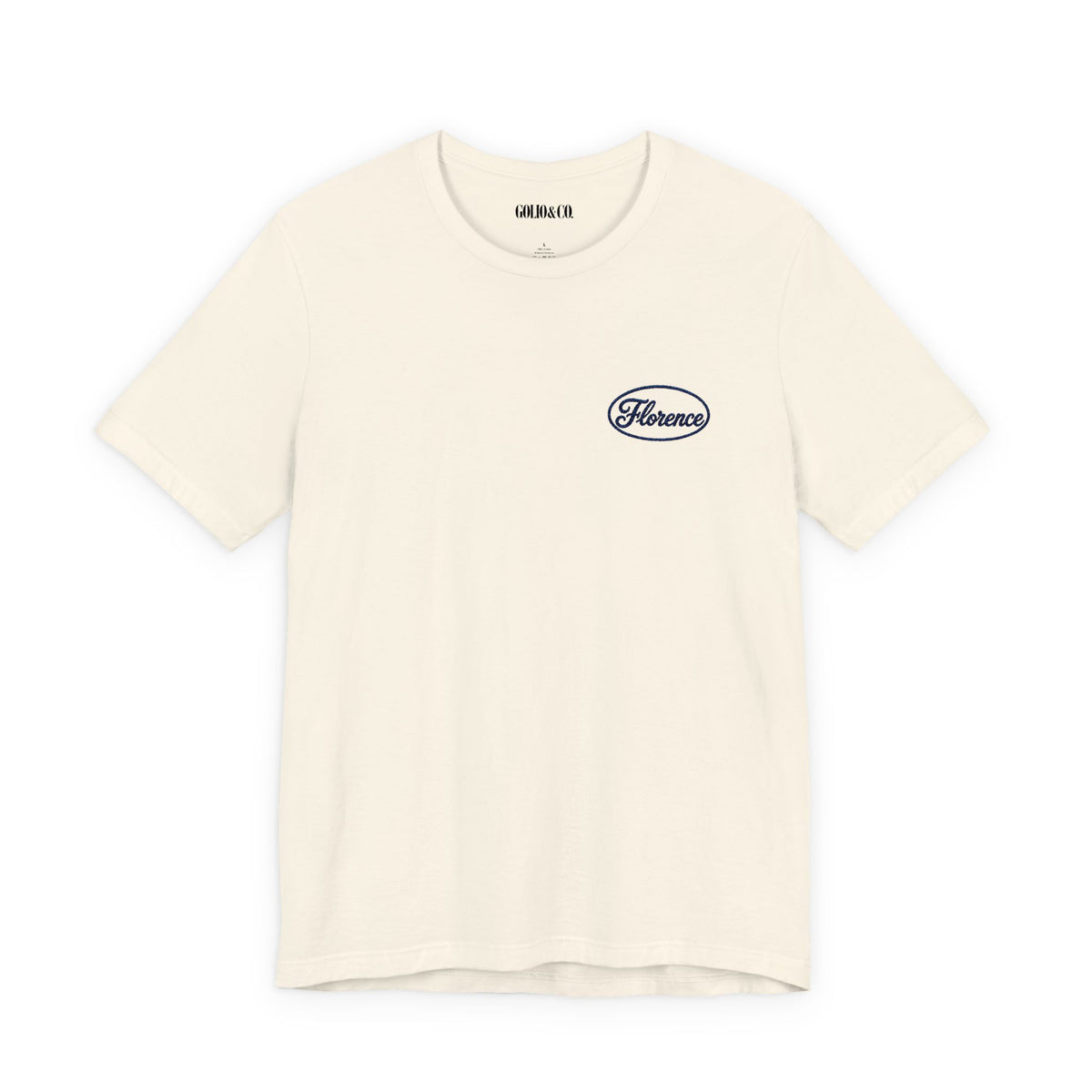 Embroidered Retro 'Florence' Script T-Shirt — Cream Chest Logo Tee