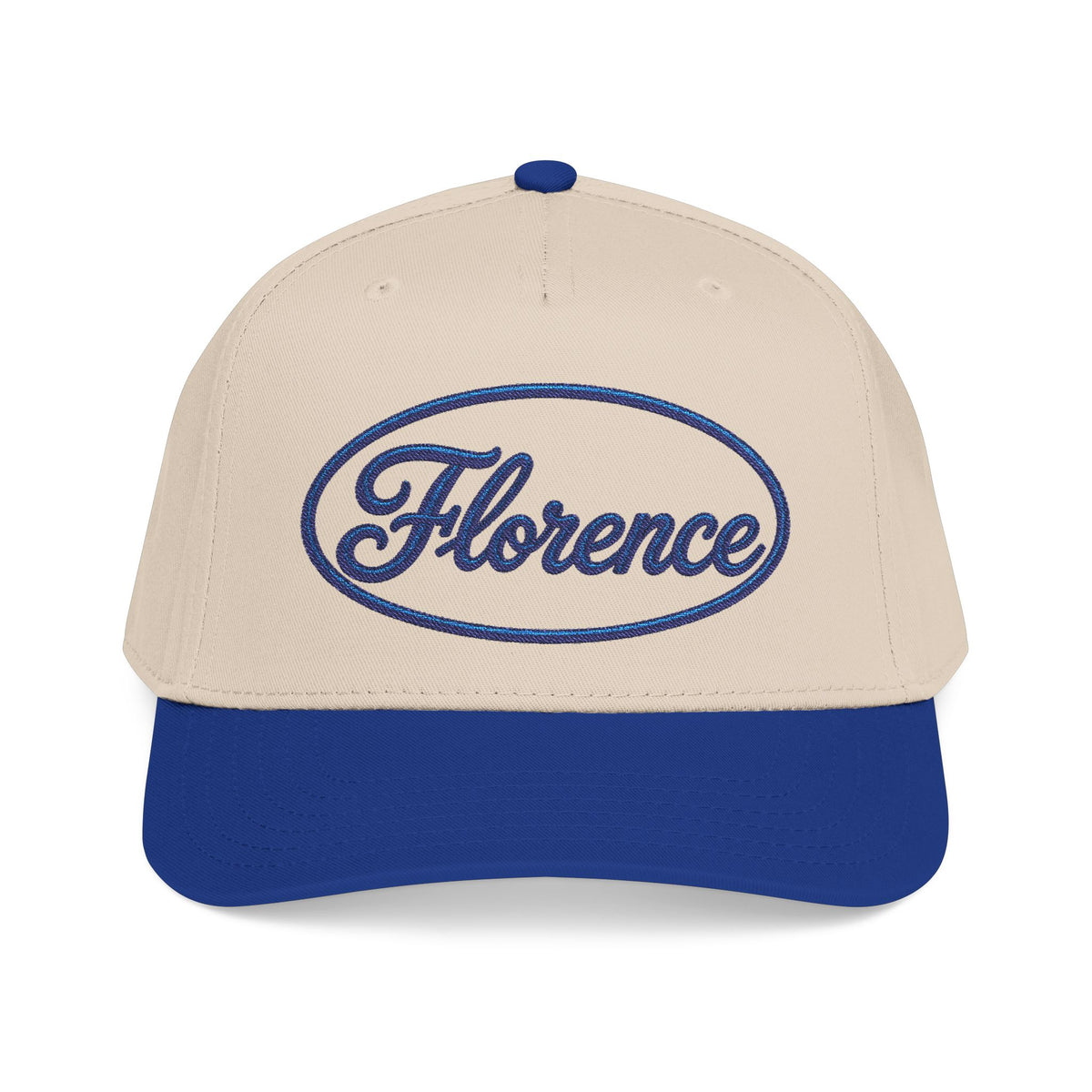 Florence Embroidered Baseball Cap — Retro Script Mid-Profile Hat