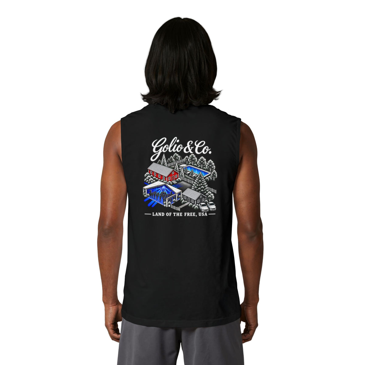 Electric Countryside Muscle Tank — "Golio & Co. Land of the Free" Graphic Tank
