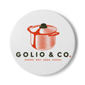 Ceramic Coaster – Vintage Pot & Pan Logo Coaster (Golio & Co. Est. 2026)