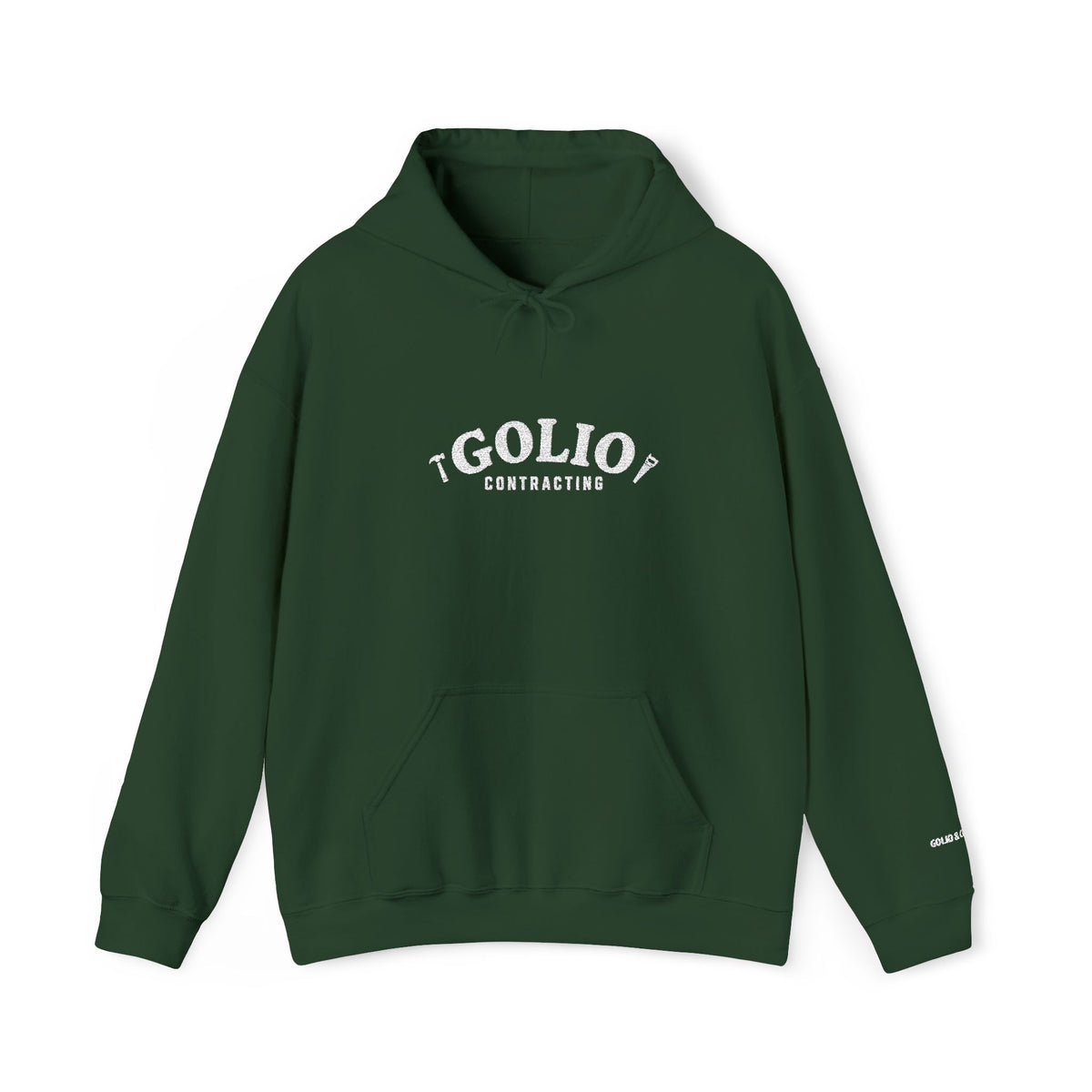 Embroidered Golio Contracting Conversation Hoodie — Black Graphic Logo Pullover