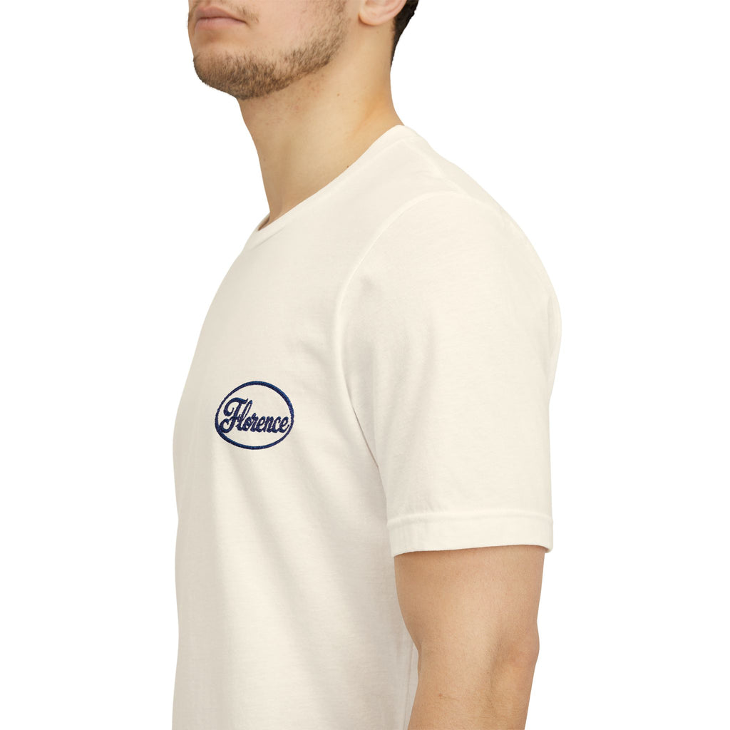 Embroidered Retro 'Florence' Script T-Shirt — Cream Chest Logo Tee