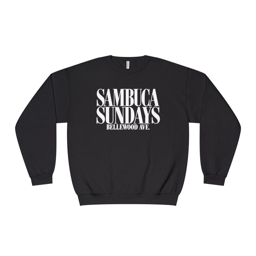 Sambuca Sundays Crewneck Sweatshirt — 'SAMBÚCA SUNDAYS BELLEWOOD AVE.' Graphic Sweatshirt